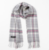 Extra Fine Merino Scarf - Pale Grey White and Pink Check