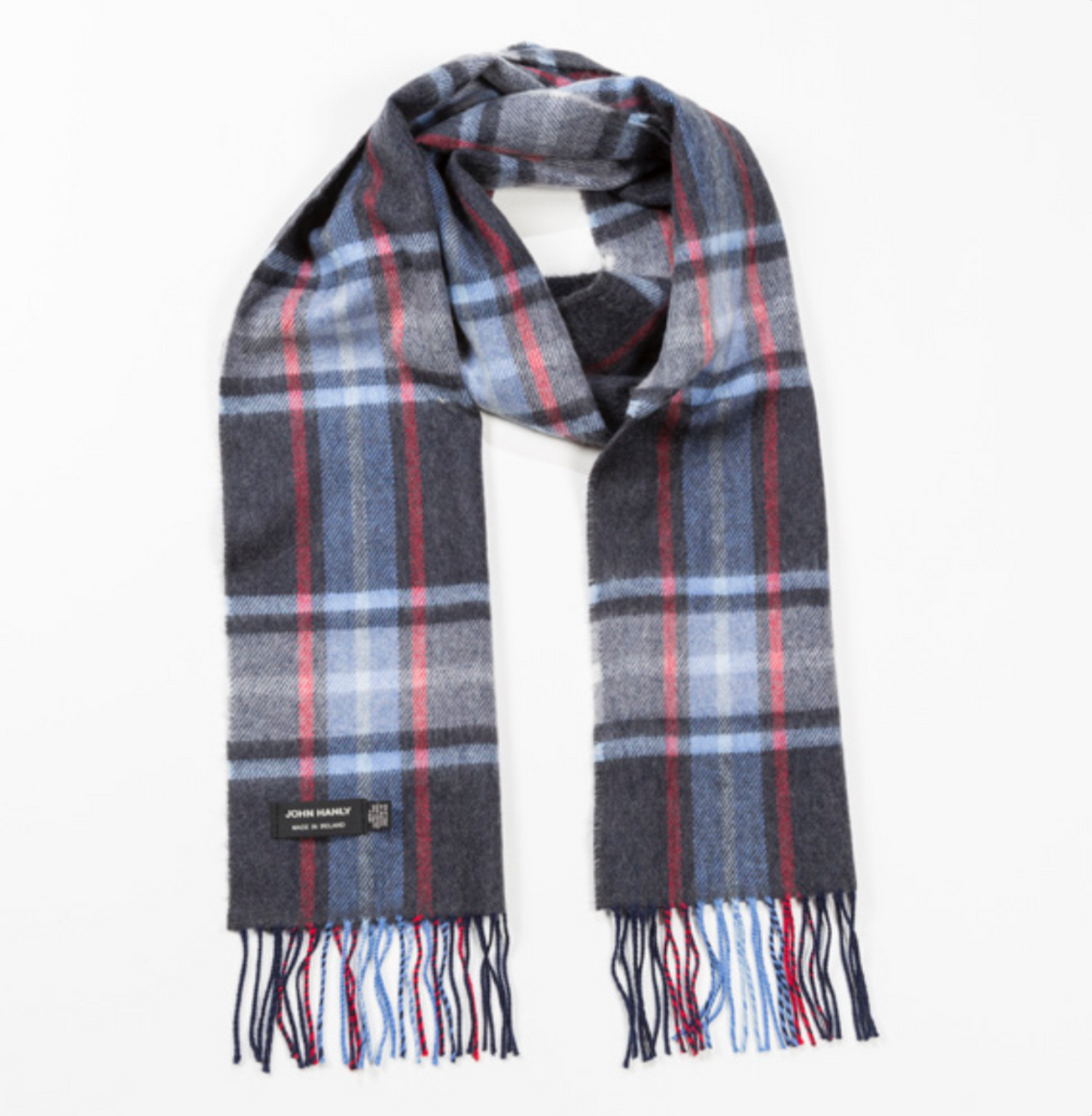 Extra Fine Merino Scarf - Charcoal Blue Red Plaid